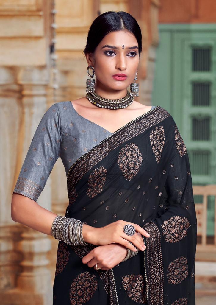 Kashvi Nadia Fancy Wear Designer Georgette With Antique copper Zari Saree Collection 